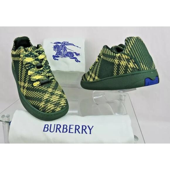 $ 1K NIB BURBERRY BOX GREEN CHECK CANVAS LOGO PLATFORM SNEAKERS 10.5 US 43.5 IT - Picture 4 of 12